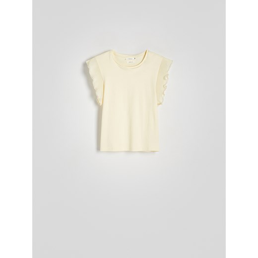 Reserved - Bluzka z dekoracyjną wstawką - kremowy Reserved S Reserved