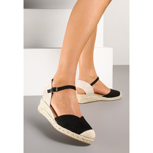 Czarne Sandały Vices na Plecionym Koturnie w Stylu Boho Erathria ze sklepu renee.pl w kategorii Espadryle damskie - zdjęcie 178742877