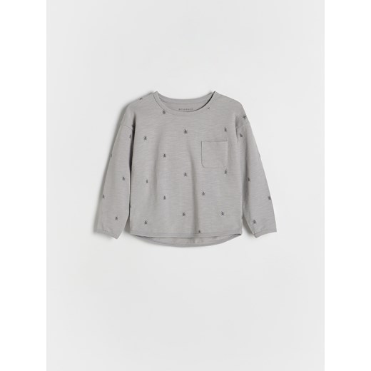 Reserved - Bawełniany longsleeve z nadrukiem - jasnoszary ze sklepu Reserved w kategorii T-shirty chłopięce - zdjęcie 178743227