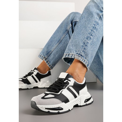 Czarno-Białe Sneakersy Streetwearowe z Kontrastowymi Przeszyciami Ilirenas ze sklepu born2be.pl w kategorii Buty sportowe damskie - zdjęcie 178744397