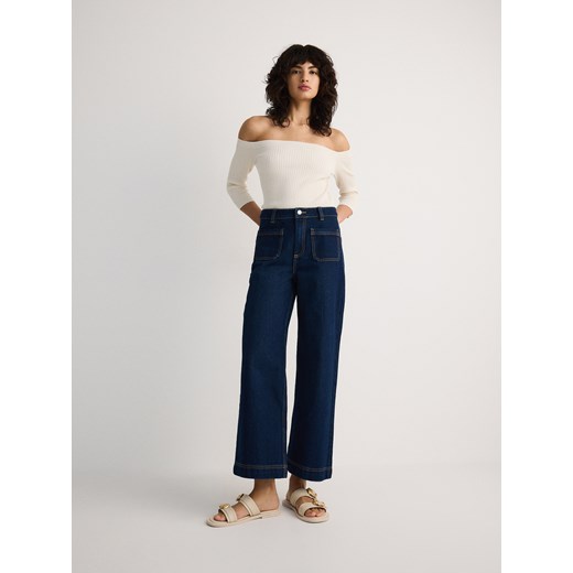 Reserved - Jeansy culotte z wysokim stanem - granatowy Reserved 36 promocyjna cena Reserved