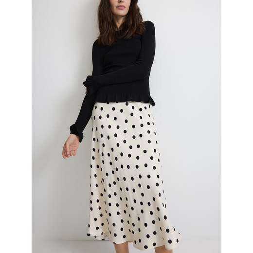 Reserved - Spódnica midi z satynowym wykończeniem - kremowy Reserved XL Reserved