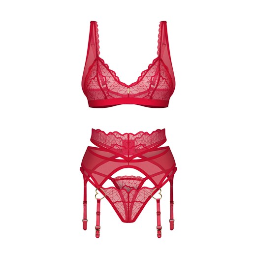 Komplet biustonosz + stringi + pas do pończoch Obsessive Cupide Desir 3-pcs set red ze sklepu kontri.pl w kategorii Komplety bielizny damskiej - zdjęcie 178752445