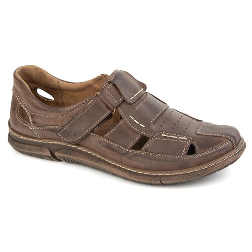Buty męskie skórzane na rzep 937KOM ciemno brązowe ze sklepu butyolivier w kategorii Półbuty męskie - zdjęcie 178755307
