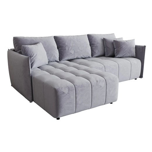 Błękitna welurowa sofa w kształcie litery L - Monetto ze sklepu Edinos.pl w kategorii Narożniki - zdjęcie 178755316