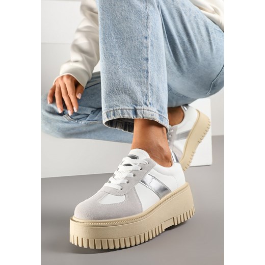 Biało-Szare Sneakersy na Platformie Ozdobione Paskiem Vivesse ze sklepu renee.pl w kategorii Buty sportowe damskie - zdjęcie 178759475