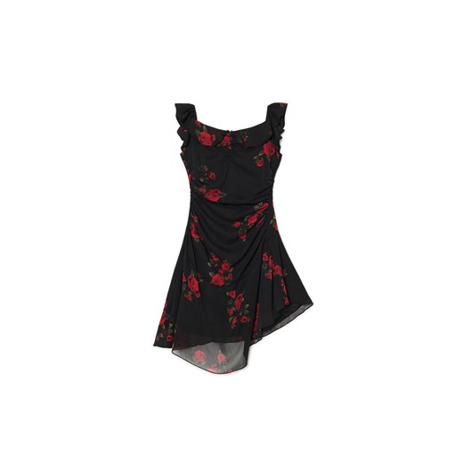 Cropp - Czarna sukienka mini w róże - czarny ze sklepu Cropp w kategorii Sukienki - zdjęcie 178759938