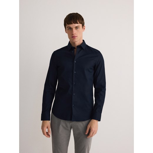 Reserved - Bawełniana koszula slim fit - granatowy Reserved L promocyjna cena Reserved
