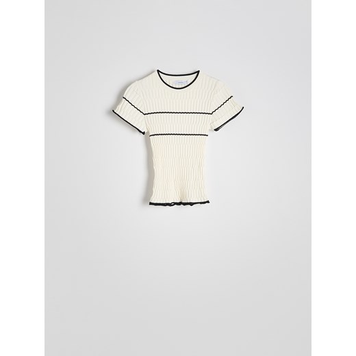 Reserved - Dzianinowa bluzka z wiskozą - złamana biel Reserved S Reserved