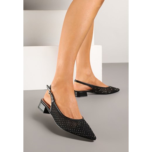 Czarne Siateczkowe Sandały Slingback ze Skórzaną Wkładką Falwia ze sklepu born2be.pl w kategorii Sandały damskie - zdjęcie 178761077