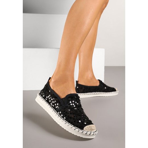Czarne Espadryle z Siateczki Zdobionej Cekinami Viviluria ze sklepu born2be.pl w kategorii Espadryle damskie - zdjęcie 178761089