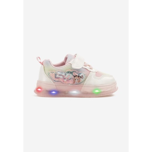 Różowe Buty Sportowe Sneakersy z Ledami Brokatem i Bajkową Aplikacją Sonitiela ze sklepu born2be.pl w kategorii Buty sportowe dziecięce - zdjęcie 178761106