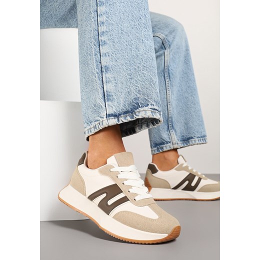 Ciemnobeżowe Sneakersy z Geometrycznym Wzorem Avisella ze sklepu born2be.pl w kategorii Buty sportowe damskie - zdjęcie 178761335