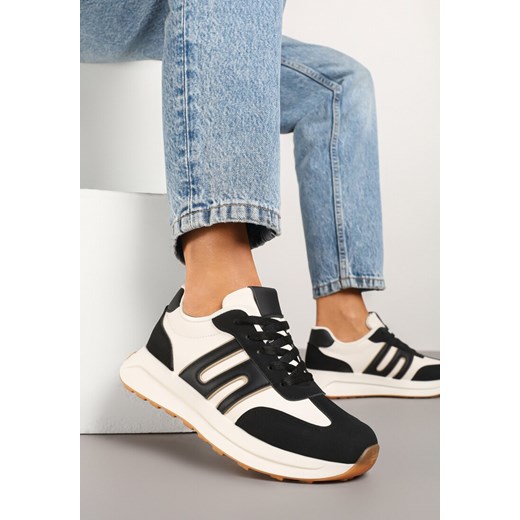 Czarne Sneakersy z Geometrycznym Zdobieniem Avislia ze sklepu born2be.pl w kategorii Buty sportowe damskie - zdjęcie 178761389