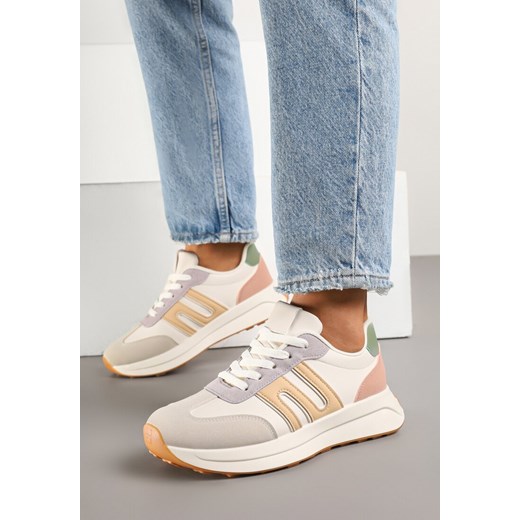 Beżowo-Fioletowe Sneakersy z Geometrycznym Zdobieniem Avislia ze sklepu born2be.pl w kategorii Buty sportowe damskie - zdjęcie 178761398