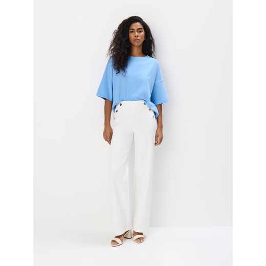 Mohito - Bawełniany błękitny t-shirt - błękitny ze sklepu Mohito w kategorii Bluzki damskie - zdjęcie 178763075