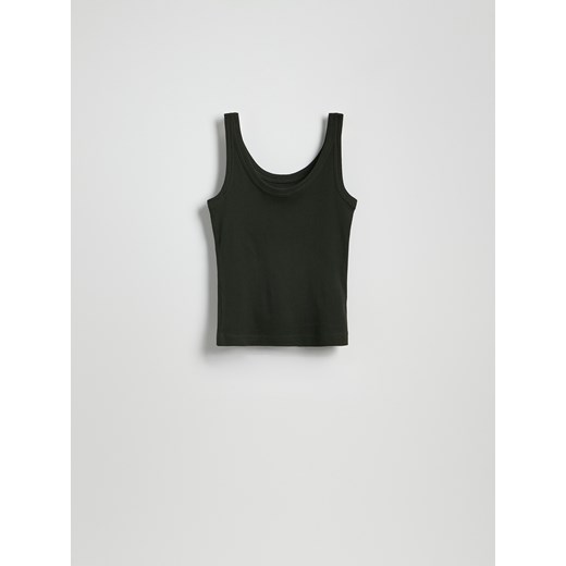 Reserved - Bawełniany top na ramiączkach - ciemnozielony Reserved XS Reserved