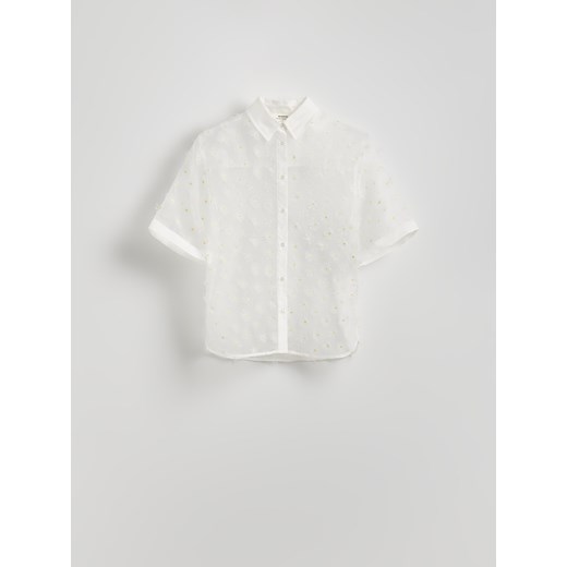 Reserved - Transparentna koszula z aplikacjami - biały Reserved L Reserved