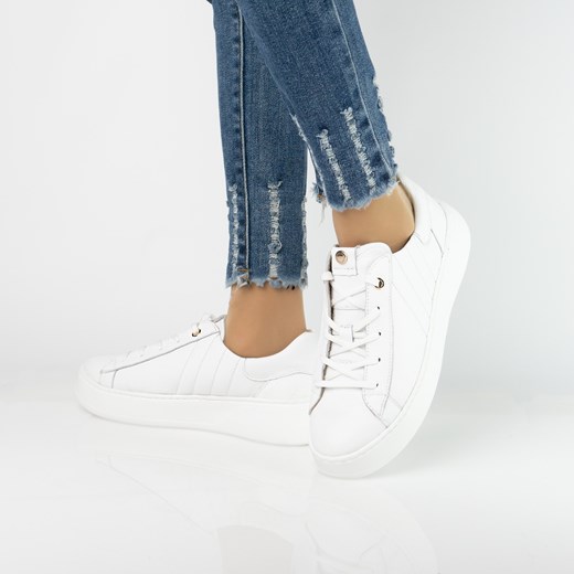 Skórzane półbuty damskie sneakersy Pollonus biały 5-1725-001 ze sklepu butyolivier w kategorii Buty sportowe damskie - zdjęcie 178764957