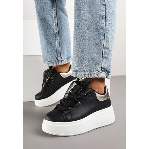 Czarne Sneakersy z Ozdobnym Kamieniem Viverida ze sklepu born2be.pl w kategorii Buty sportowe damskie - zdjęcie 178767299
