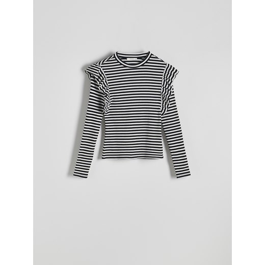 Reserved - Dzianinowy longsleeve z falbanami - wielobarwny Reserved L Reserved