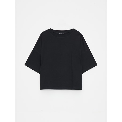 Mohito - Bawełniany czarny t-shirt - czarny ze sklepu Mohito w kategorii Bluzki damskie - zdjęcie 178772995