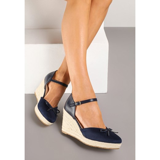 Niebieskie Sandały z Plecionką na Koturnie w Stylu Espadryli z Kokardką Zilara ze sklepu renee.pl w kategorii Espadryle damskie - zdjęcie 178773057