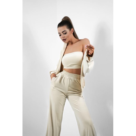 top welurowy bandeau uni mielczarkowski polski produkt  - beżowy ze sklepu STYLOWO w kategorii Bluzki damskie - zdjęcie 178774276
