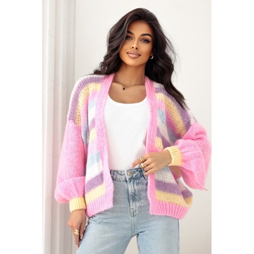 wiosenny pastelowy sweter mersi w paski polski producent j&k premium - różowy ze sklepu STYLOWO w kategorii Swetry damskie - zdjęcie 178774327