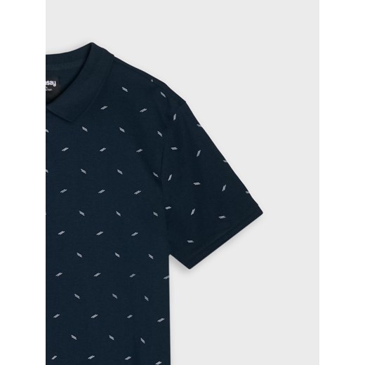 Sinsay - Koszulka polo z nadrukiem all over - granatowy Sinsay XL Sinsay