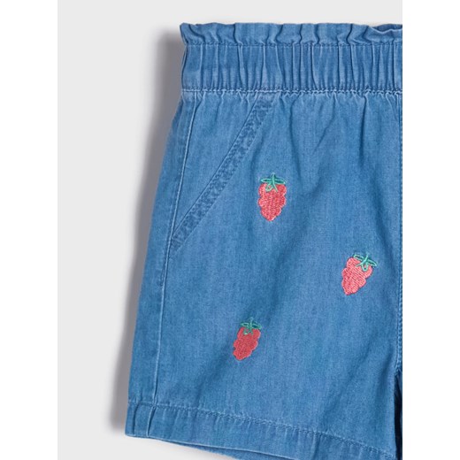 Sinsay - Szorty jeansowe paperbag z owocowym haftem - niebieski Sinsay 86 Sinsay