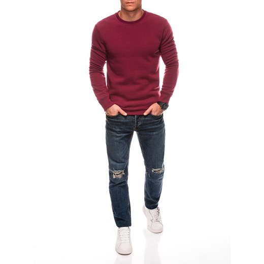 Jednolita dresowa bluza męska round neck BASIC – bordowa V8 EM-SSBN-0100 Edoti S Edoti