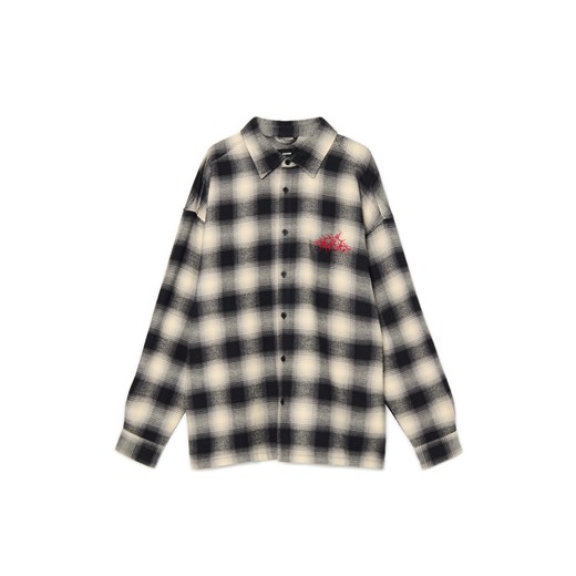 Cropp - Flanelowa koszula w kratę z haftami - czarny ze sklepu Cropp w kategorii Koszule męskie - zdjęcie 178780268