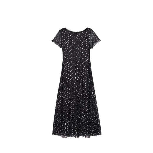 Cropp - Czarna sukienka midi w groszki - biały Cropp XL Cropp