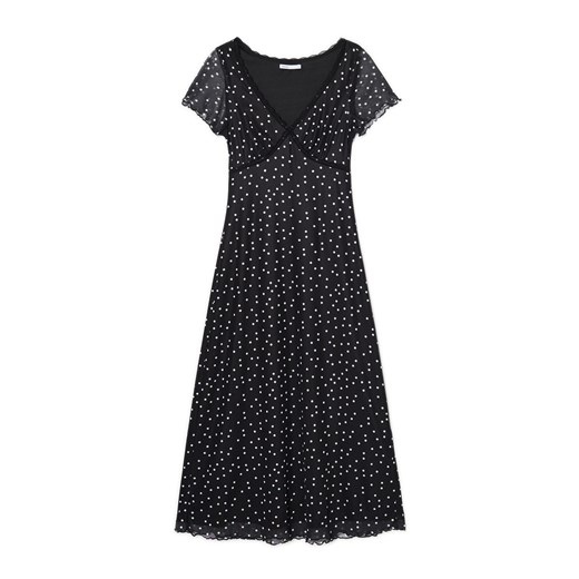 Cropp - Czarna sukienka midi w groszki - biały Cropp M Cropp