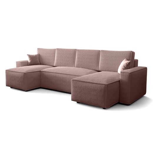 Sztruksowy rozkładany narożnik U pudrowy róż L4-L34 ze sklepu Edinos.pl w kategorii Narożniki - zdjęcie 178785109