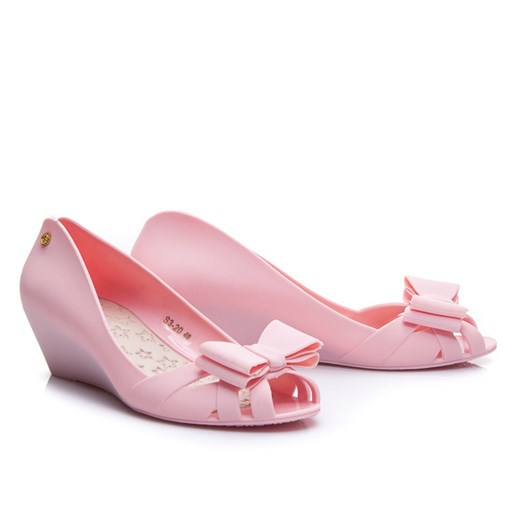 Gumowe Czółenka typu Meliski różowe Koturn merg-pl rozowy Czółenka peep-toe