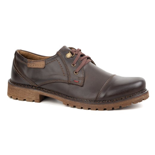 Buty męskie skórzane OLIVIER 312GT A z przeszytym noskiem ciemno brązowe ze sklepu butyolivier w kategorii Buty zimowe męskie - zdjęcie 178791299