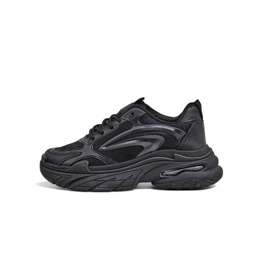 Buty sportowe damskie czarne Royalfashion.pl sneakersy wiązane na płaskiej podeszwie
