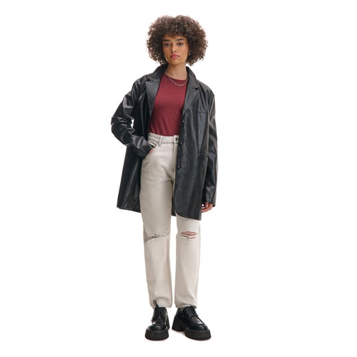 Cropp - Jasnoszare jeansy mom z efektem sprania - jasny szary Cropp 40 Cropp