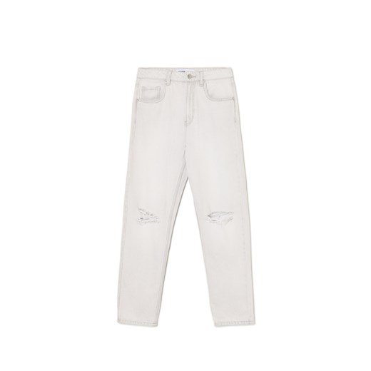 Cropp - Jasnoszare jeansy mom z efektem sprania - jasny szary Cropp 34 Cropp