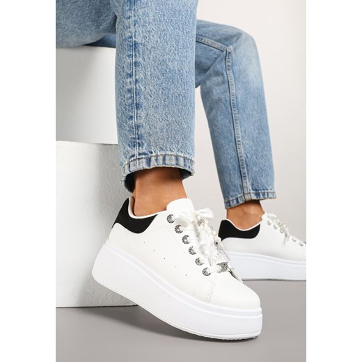 Biało-Czarne Sneakersy na Platformie Ozdobione Cyrkoniami Vivalle ze sklepu renee.pl w kategorii Buty sportowe damskie - zdjęcie 178791895
