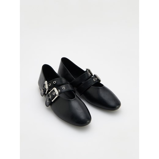 Reserved - Skórzane baleriny z paskami - czarny Reserved 39 Reserved