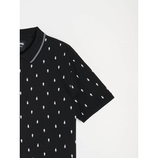 Sinsay - Koszulka polo z nadrukiem all over - czarny Sinsay XS Sinsay