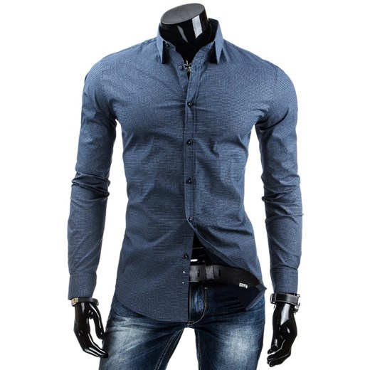 Koszula z długim rękawem (dx0776) - Granatowy dstreet niebieski bawełna