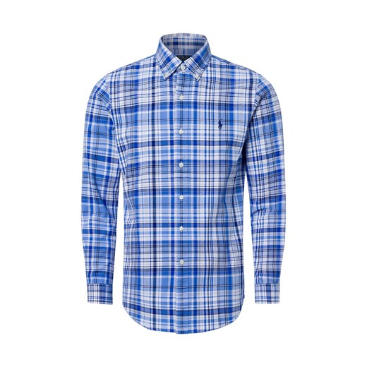 Polo Ralph Lauren Męska koszula casualowa - Custom Fit Mężczyźni Comfort Fit Bawełna niebieski w kratkę ze sklepu vangraaf w kategorii Koszule męskie - zdjęcie 178806816