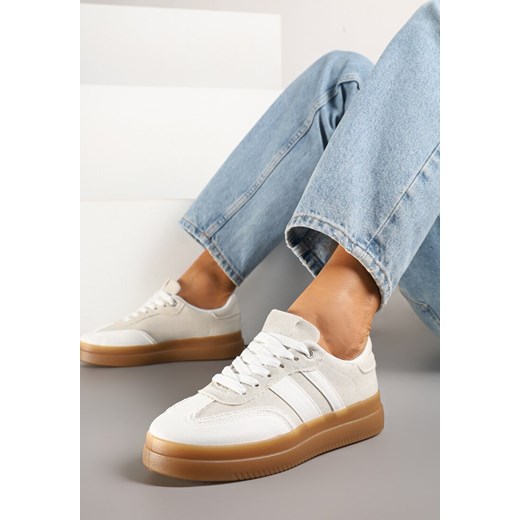Biało-Beżowe Sneakersy Tenisówki Ozdobione Paskami Falaviela ze sklepu renee.pl w kategorii Buty sportowe damskie - zdjęcie 178807928