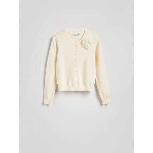 Reserved - Cienki kardigan z aplikacją - kremowy Reserved M Reserved