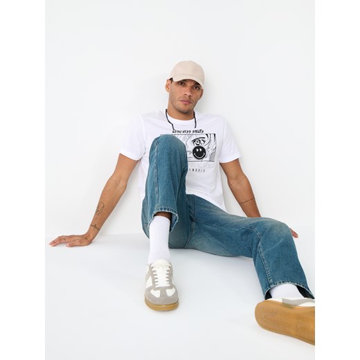 T-shirt męski biały Sinsay w nadruki 