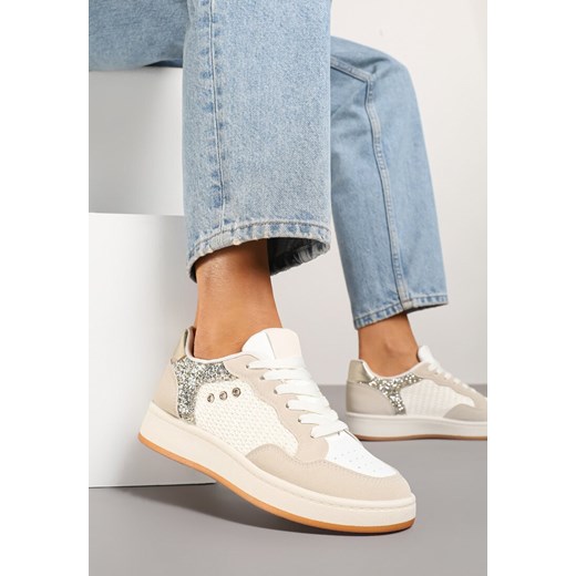 Beżowe Sneakersy z Ozdobnymi Przeszyciami w Streetwearowym Stylu Neoniela ze sklepu born2be.pl w kategorii Buty sportowe damskie - zdjęcie 178810855